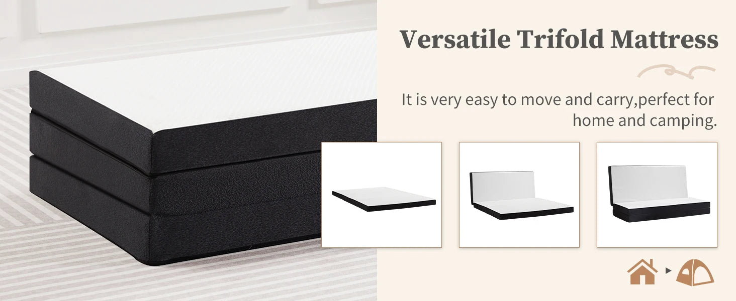 Three Fold Portable Floor Bed - Certified By CertiPUR-US - Suitable For Travel, Camping, and Yoga