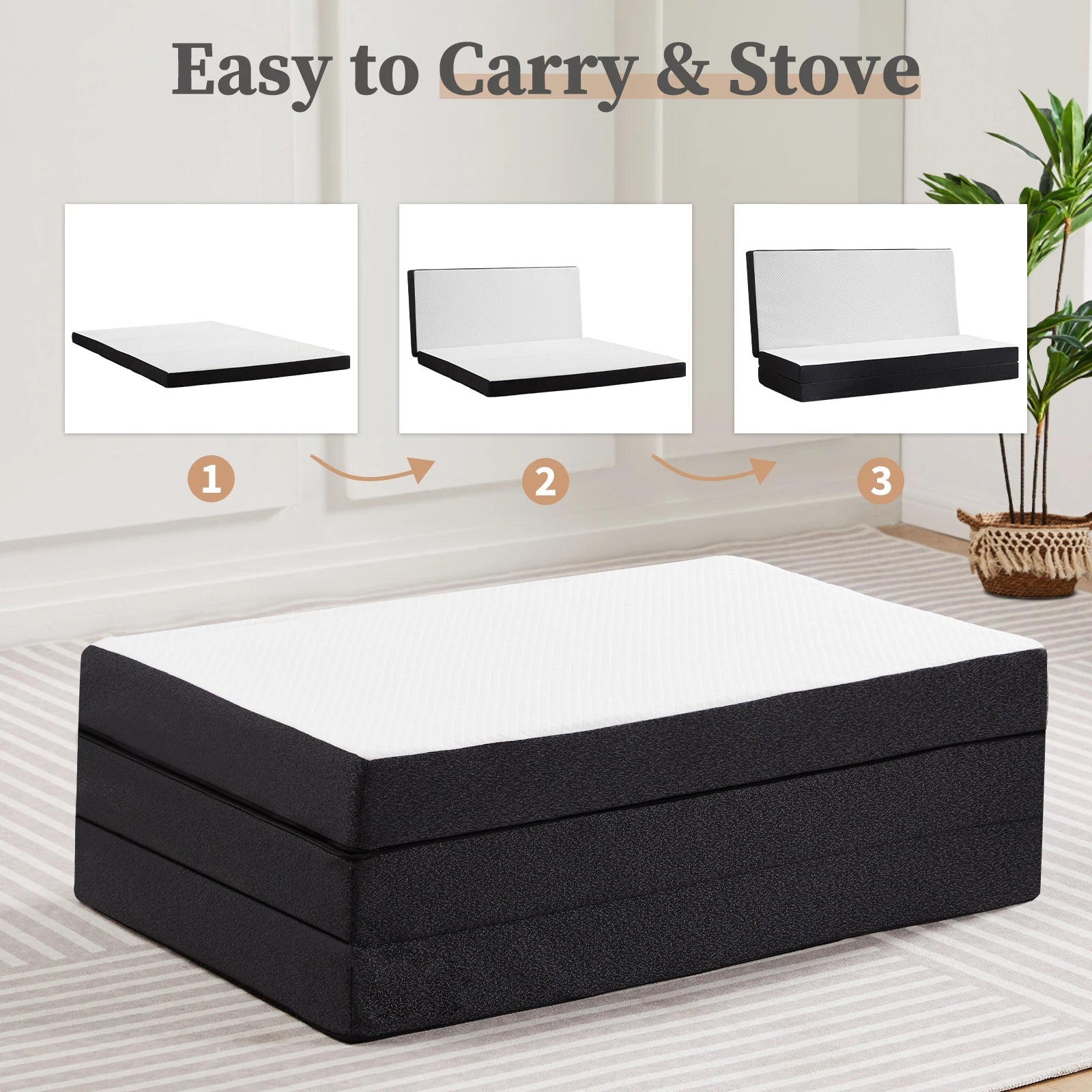 Three Fold Portable Floor Bed - Certified By CertiPUR-US - Suitable For Travel, Camping, and Yoga