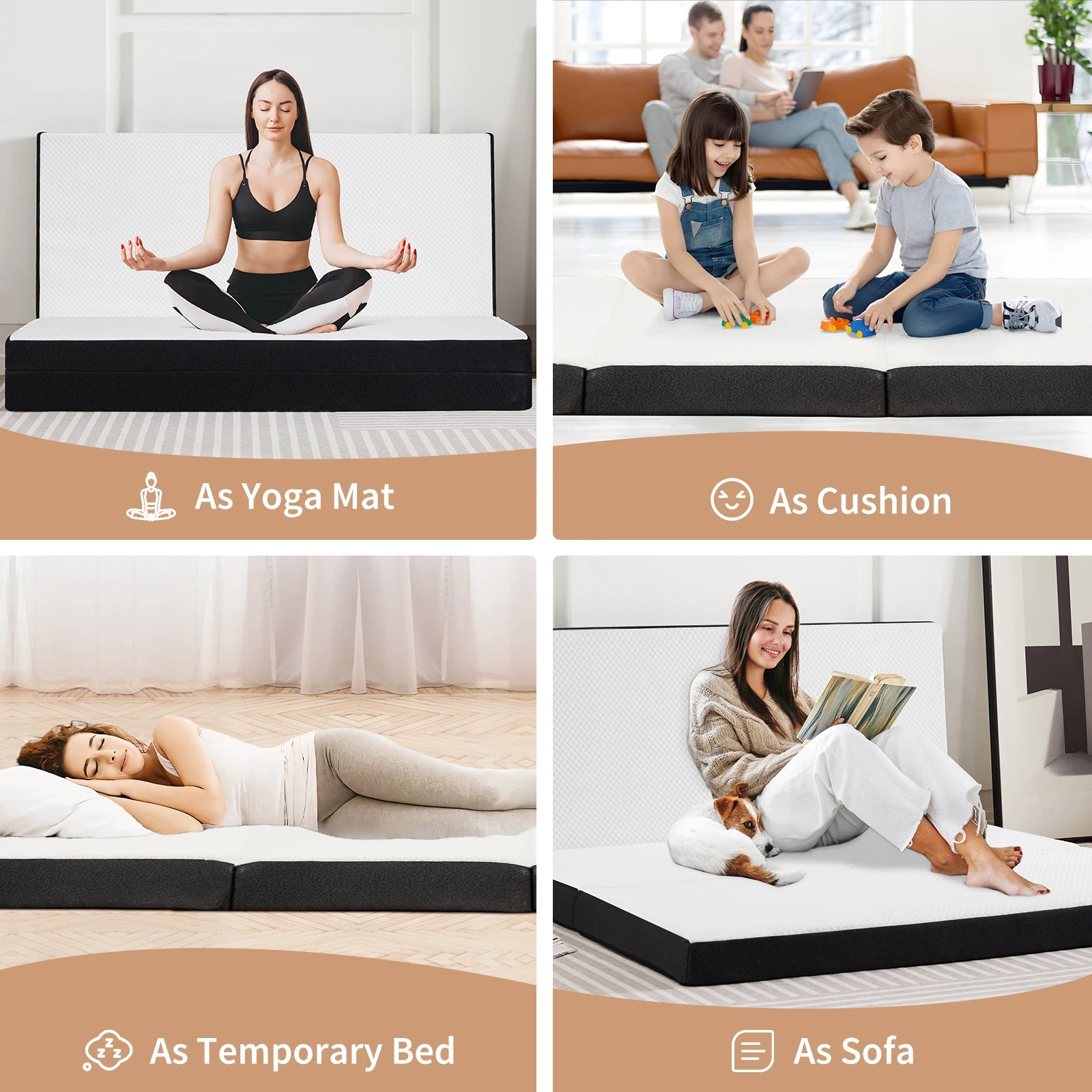Three Fold Portable Floor Bed - Certified By CertiPUR-US - Suitable For Travel, Camping, and Yoga