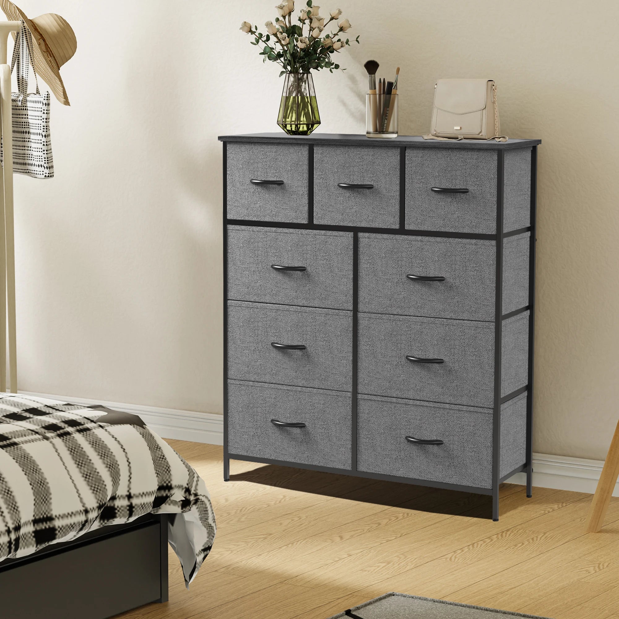 Bedroom Dresser With 9 Fabric Storage Drawers