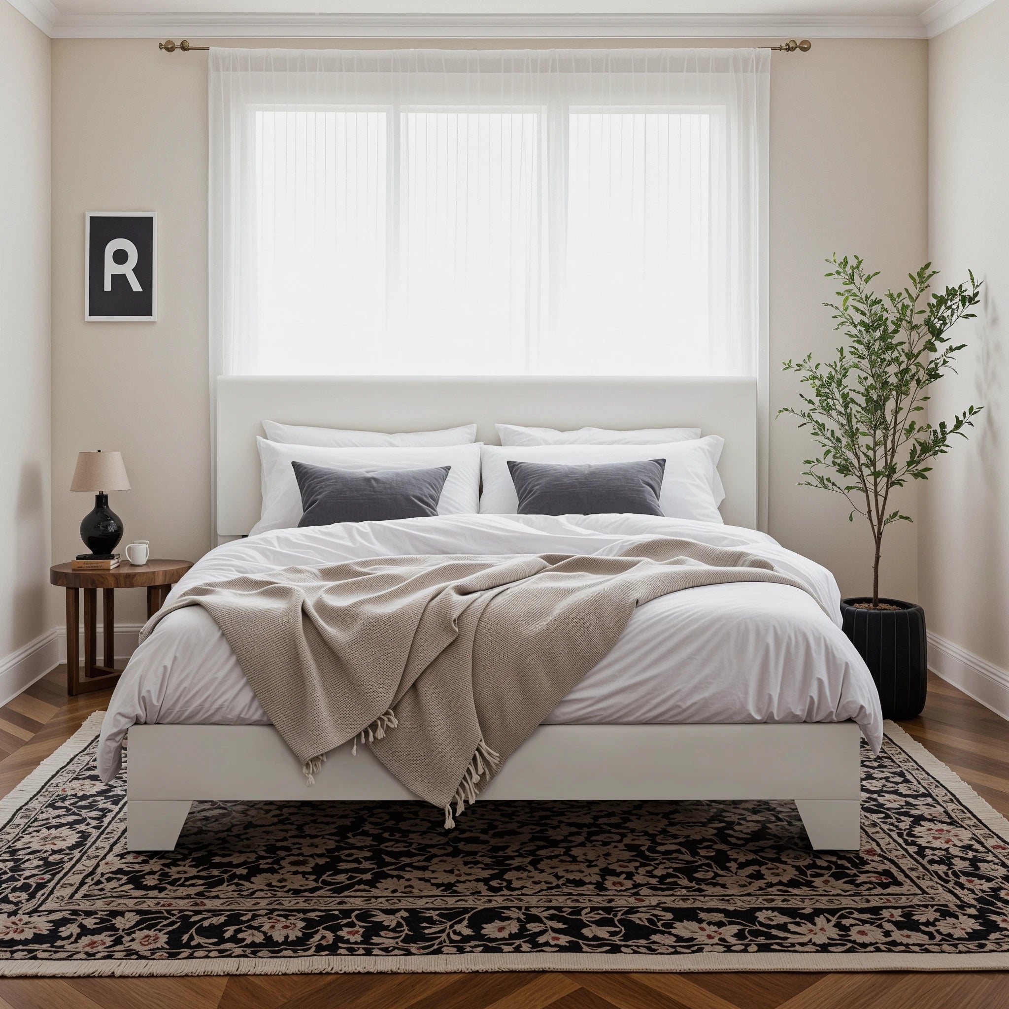 Bed Frame with Adjustable Headboard, Soft Linen Fabric, Strong Supporting Structure