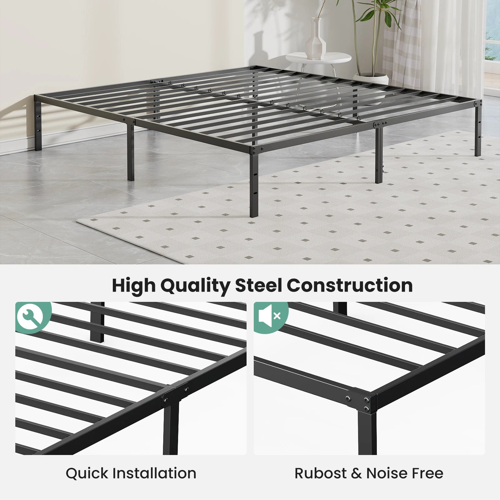Twin, Full, Queen or King Size Metal Platform Bed Frame with Storage Space