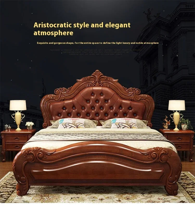Unique Luxury Genuine Leather Wood Bed