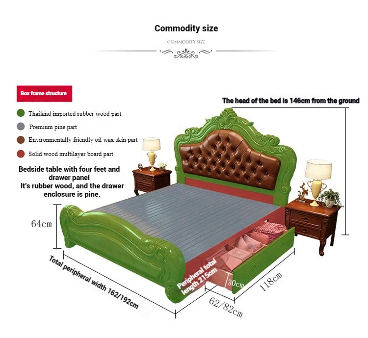 Unique Luxury Genuine Leather Wood Bed