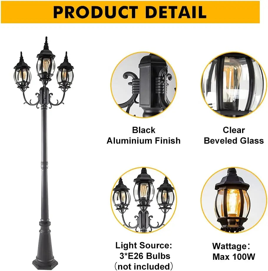 Hardwired Triple-Head Vintage LED Street Light