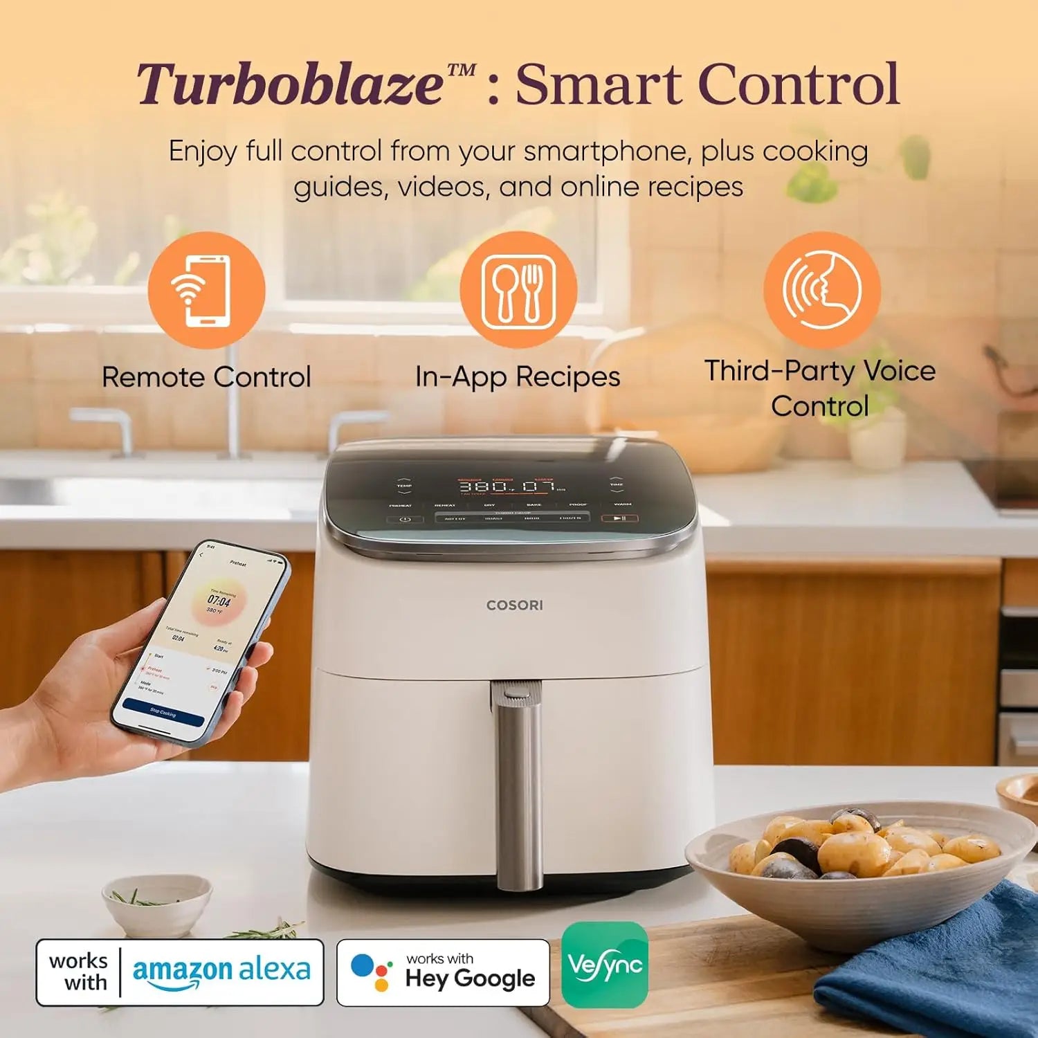 9-in-1 Turbo-Blaze Air Fryer 6 Qt, Smart Control, 90ยฐโ450ยฐF, Shake Reminders, Precise Heating for Even Results