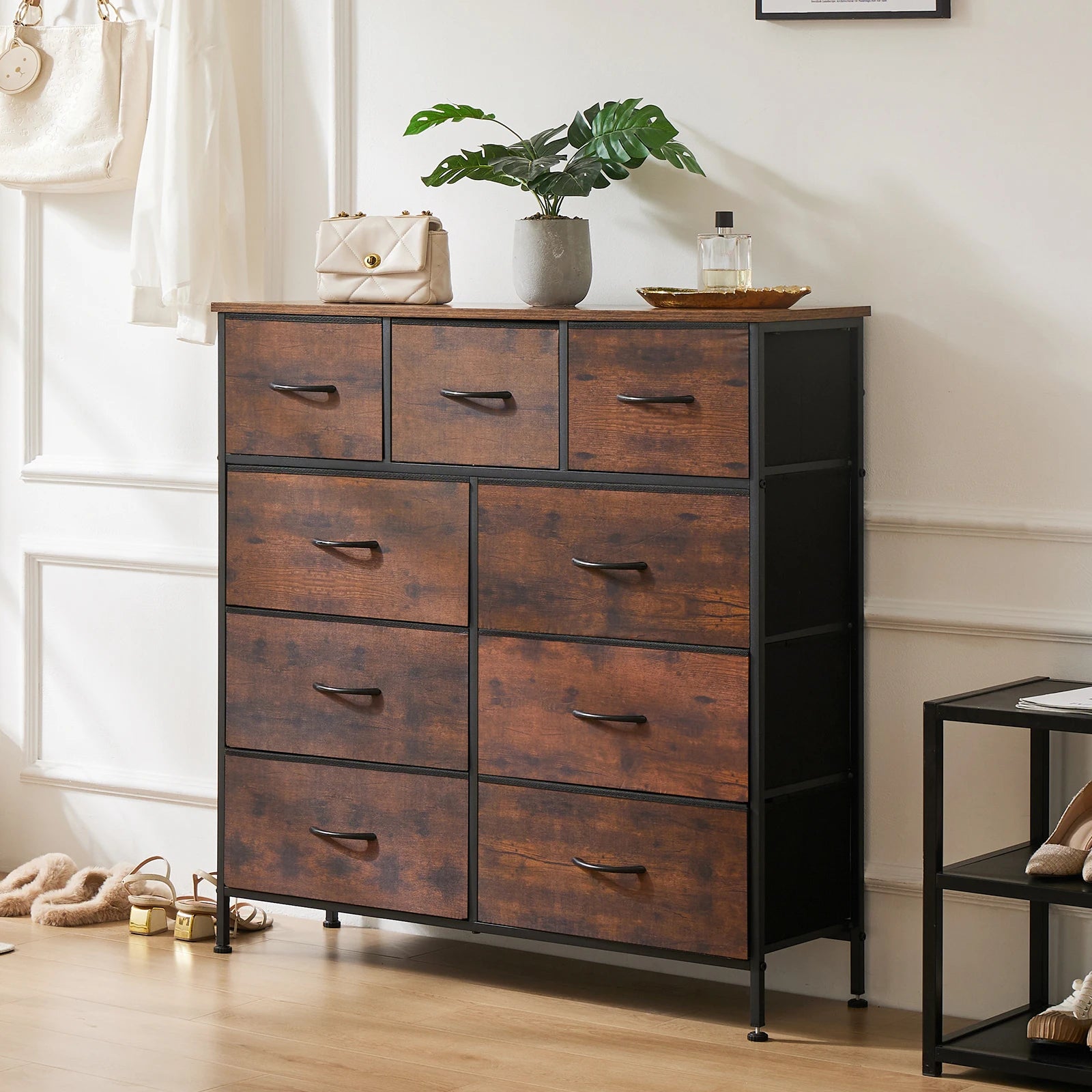 Bedroom Dresser With 9 Fabric Storage Drawers