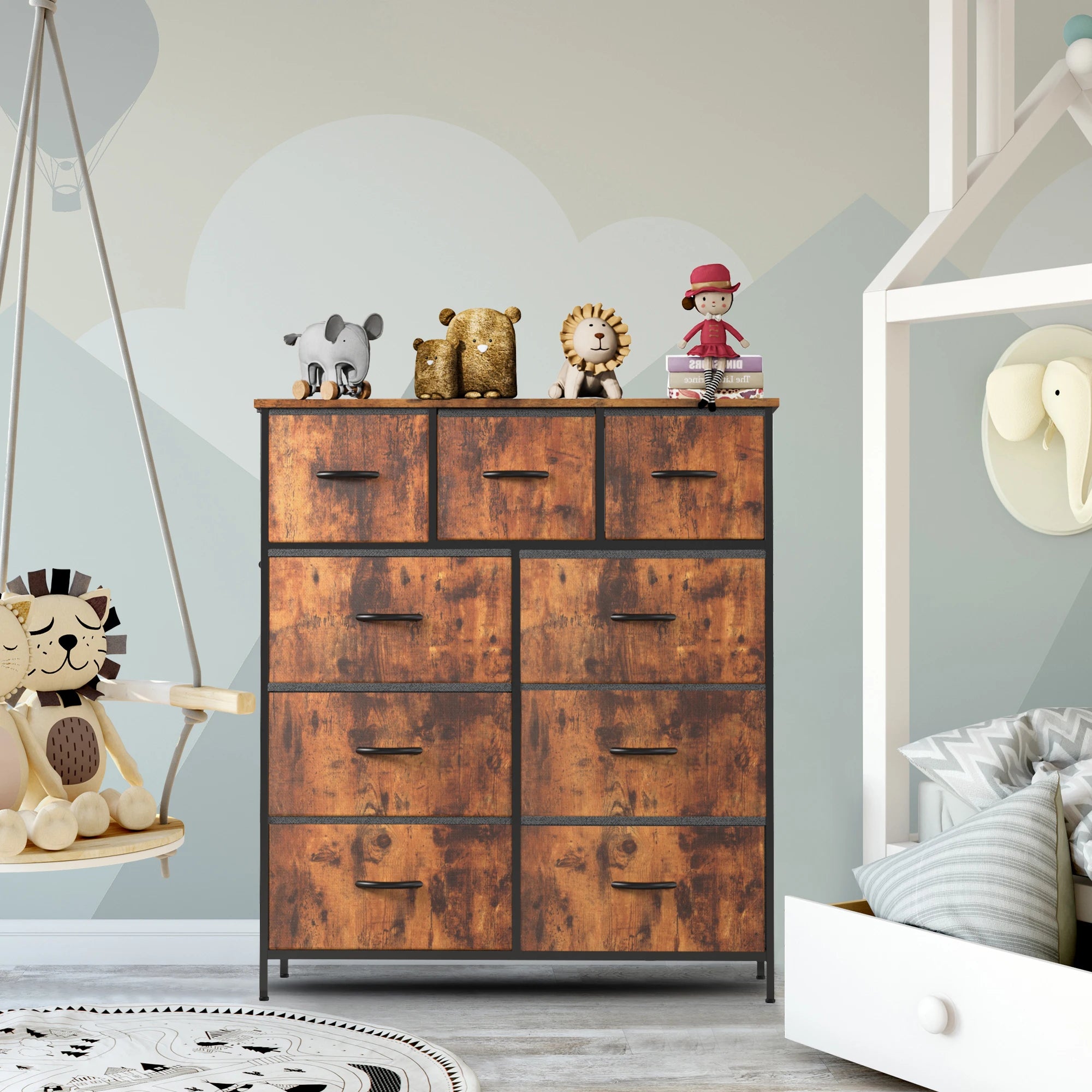 Bedroom Dresser With 9 Fabric Storage Drawers