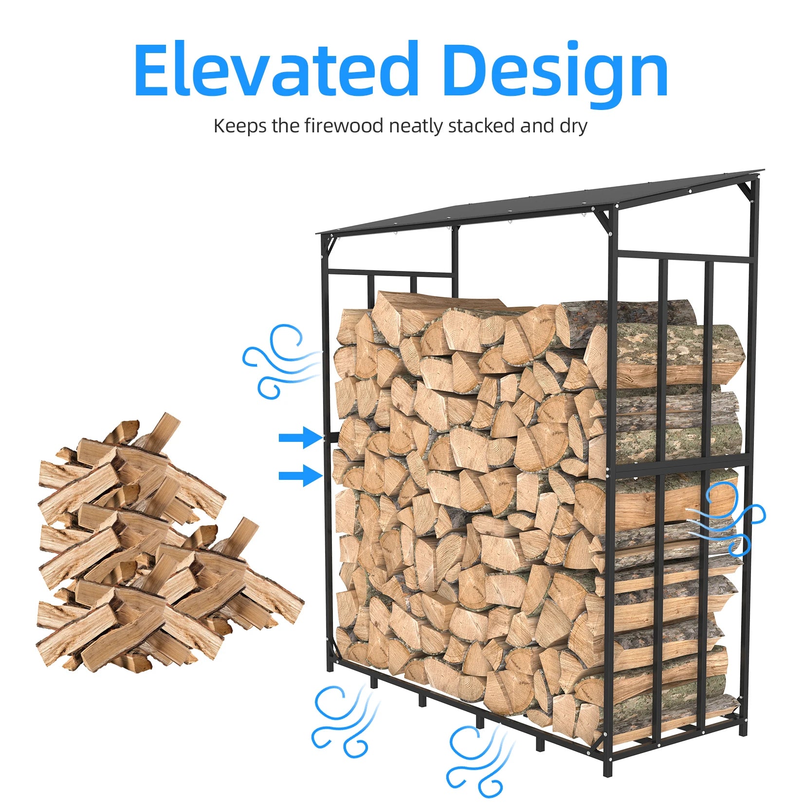 Heavy Duty Tall Metal Firewood Rack Stand with Top Cover for Fireplace Wood Storage