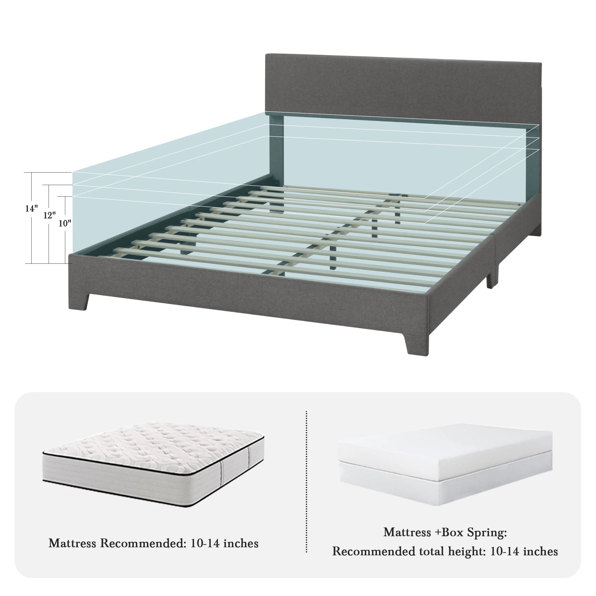 Bed Frame with Adjustable Headboard, Soft Linen Fabric, Strong Supporting Structure