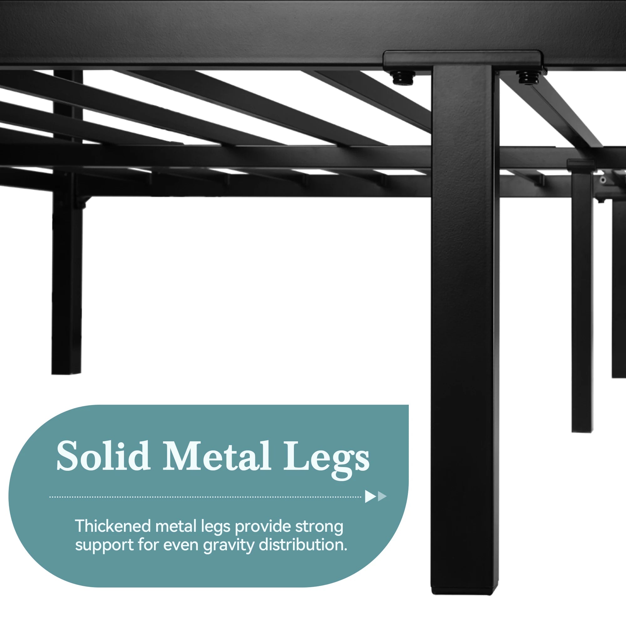 4-Poster Canopy Bed Frame with 3-Metal Crossbars - No Box Spring Needed