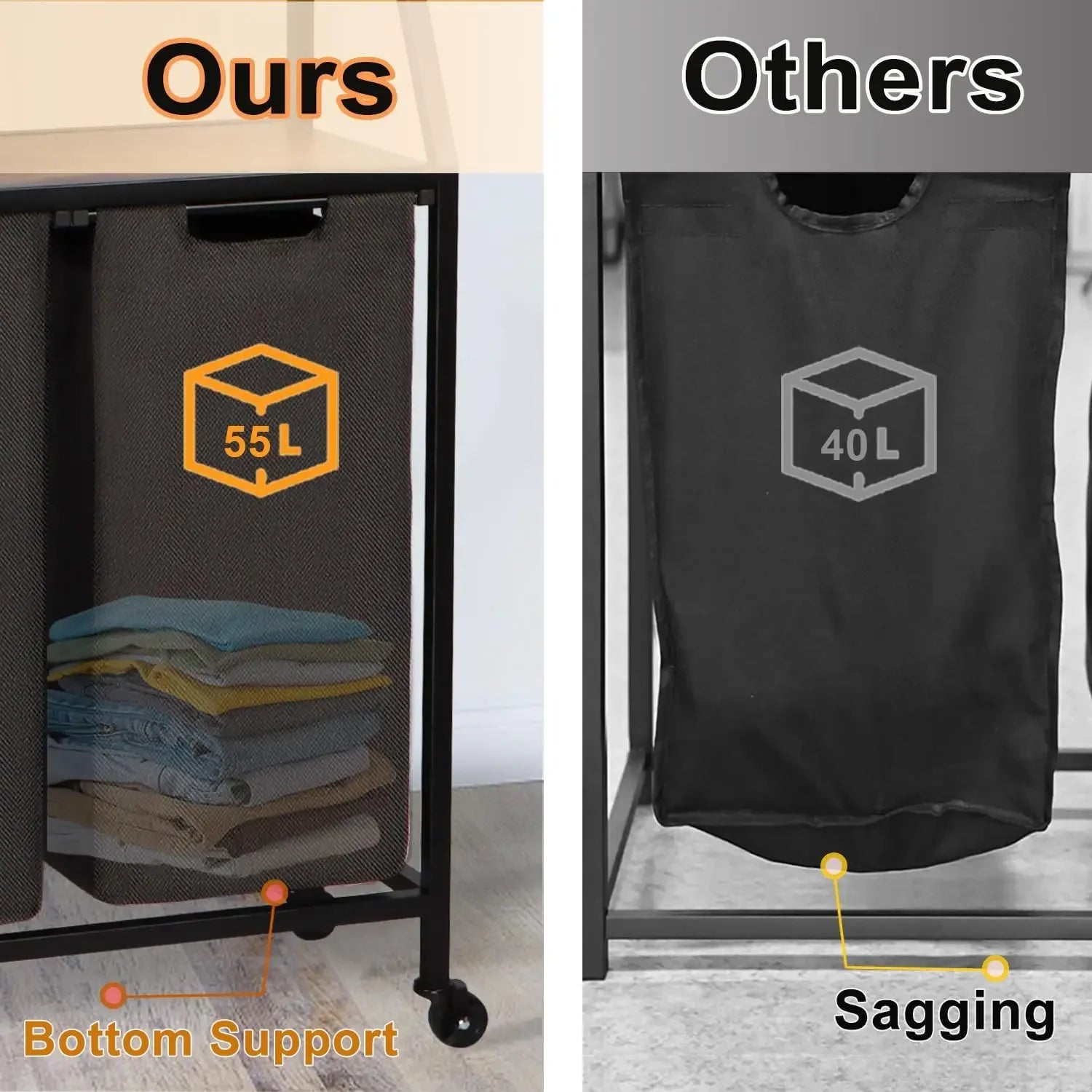 Laundry Hamper, Laundry Sorter 4 Sections, Rolling Laundry Basket with Wheels, 3 Drawers, 4 × 14.5 Gal Pull-Out