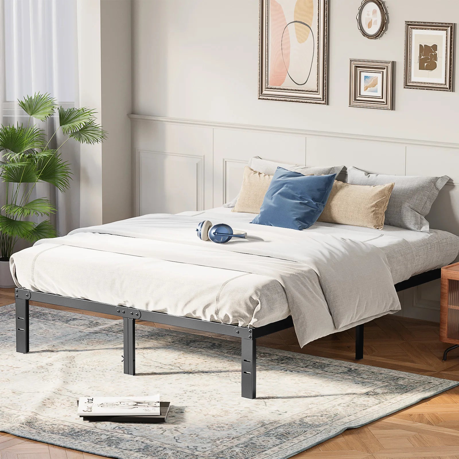 Twin, Full, Queen or King Size Metal Platform Bed Frame with Storage Space