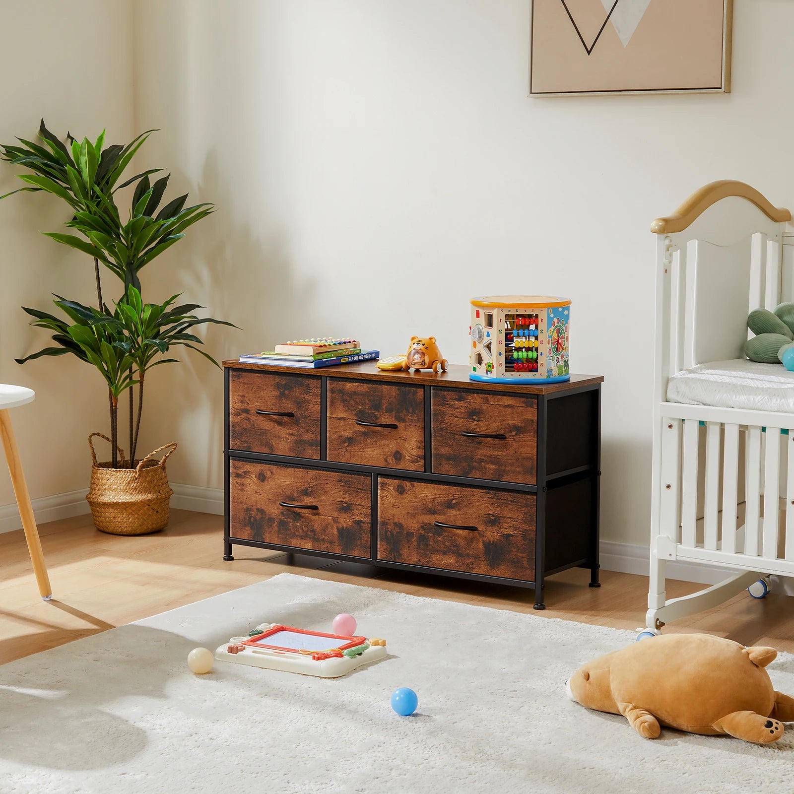 Multi-Purpose Dresser or Buffet with 5 Fabric Drawers