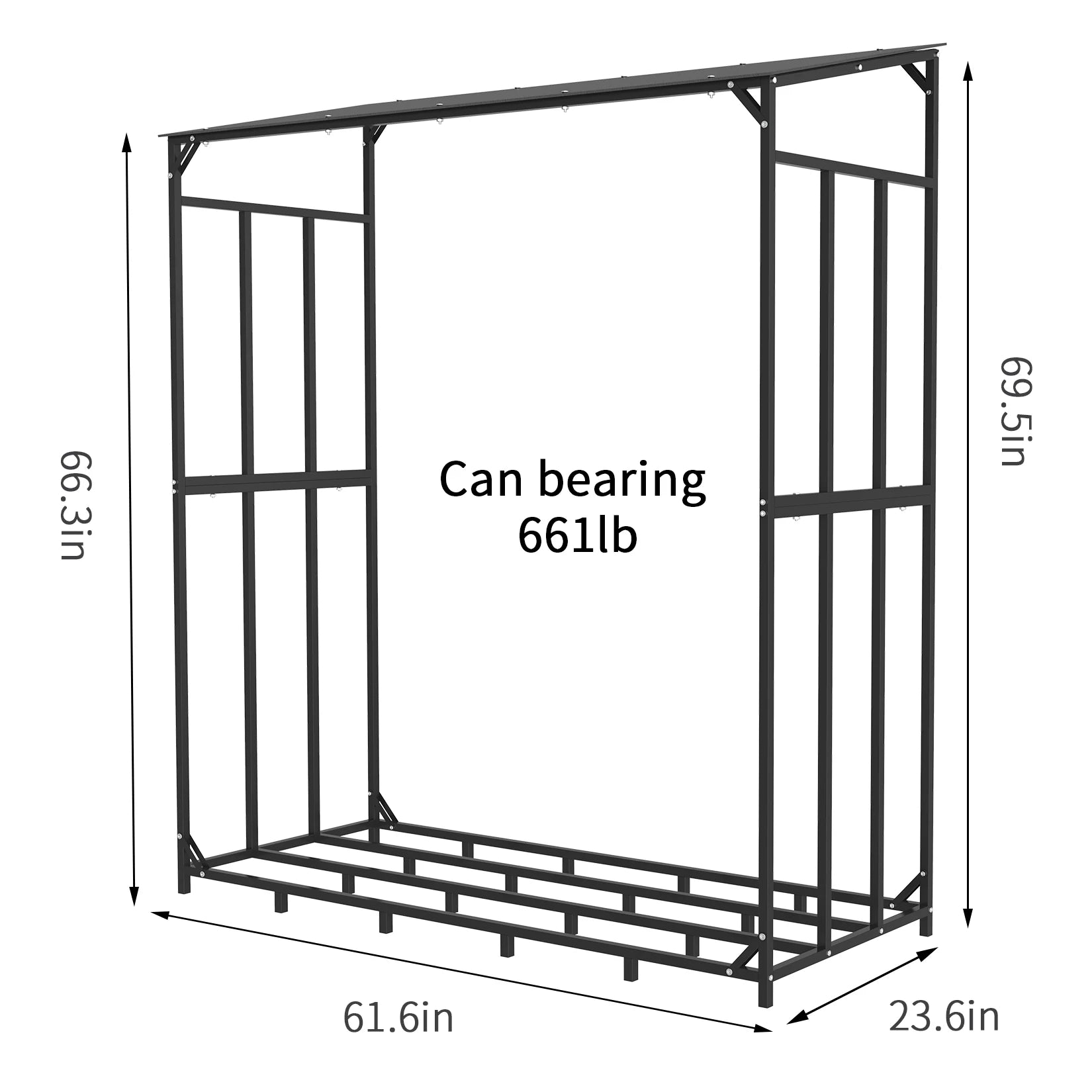 Heavy Duty Tall Metal Firewood Rack Stand with Top Cover for Fireplace Wood Storage
