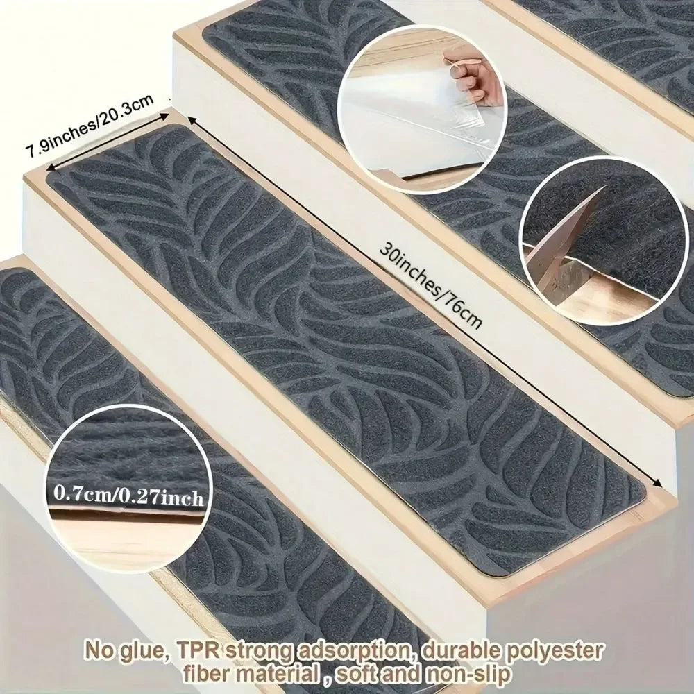 15 Pack Non-Slip Carpet Stair Runners/Treads For Indoor Wooden Step With Adhesive Peel And Stick