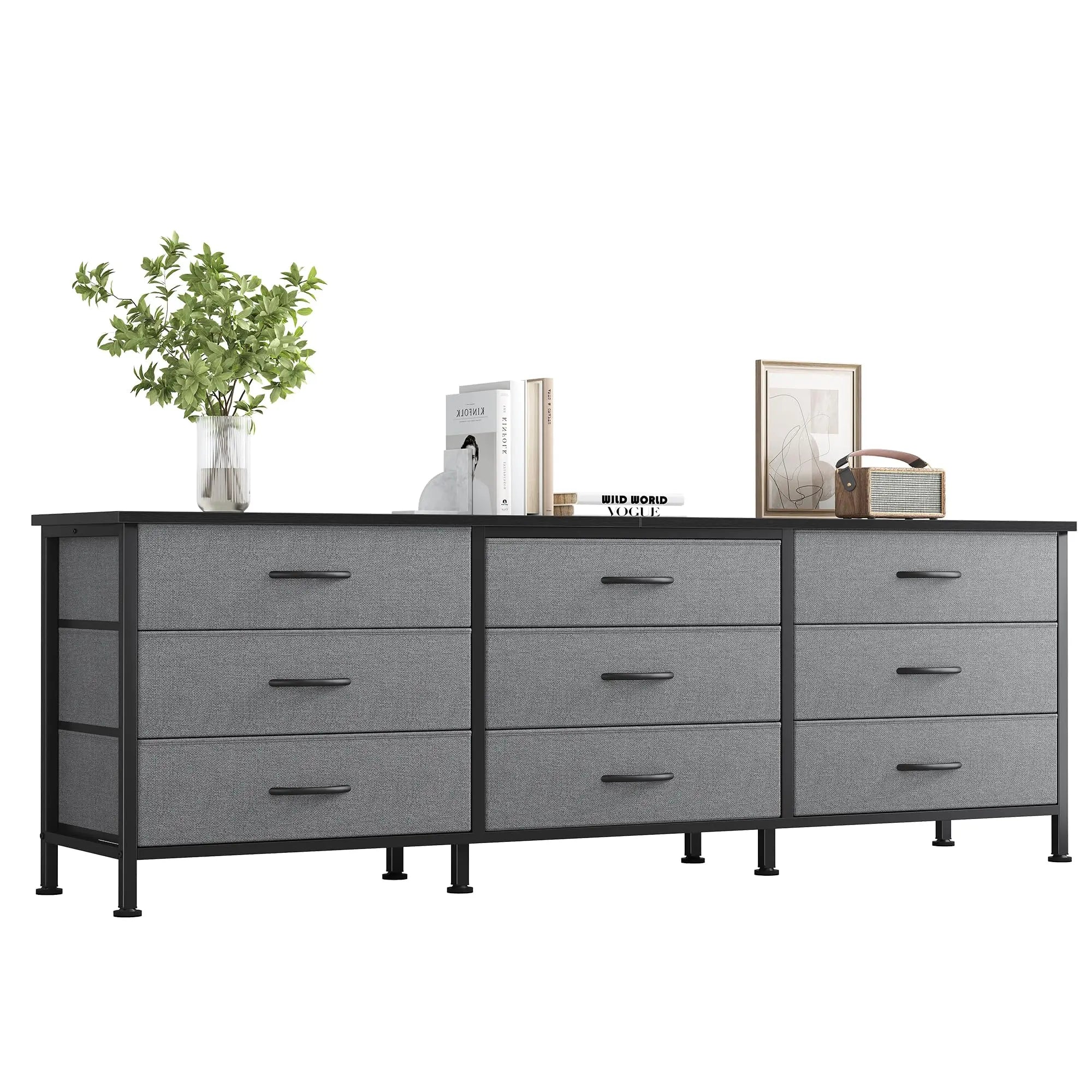 Dining Room Cabinet With 9 Fabric Drawers - Long Entertainment Center for up to 75 Inch TV