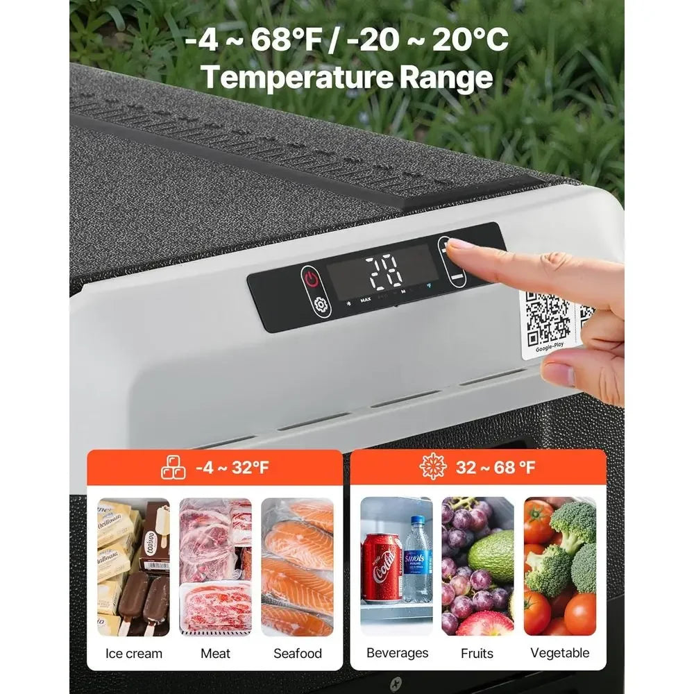 Portable 50L Car Refrigerator, 12/24V DC & 100-240V AC, Adjustable Temp -4℉ to 68℉, Ideal for Outdoors, Camping, Travel, RV