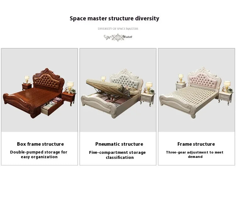 Unique Luxury Genuine Leather Wood Bed