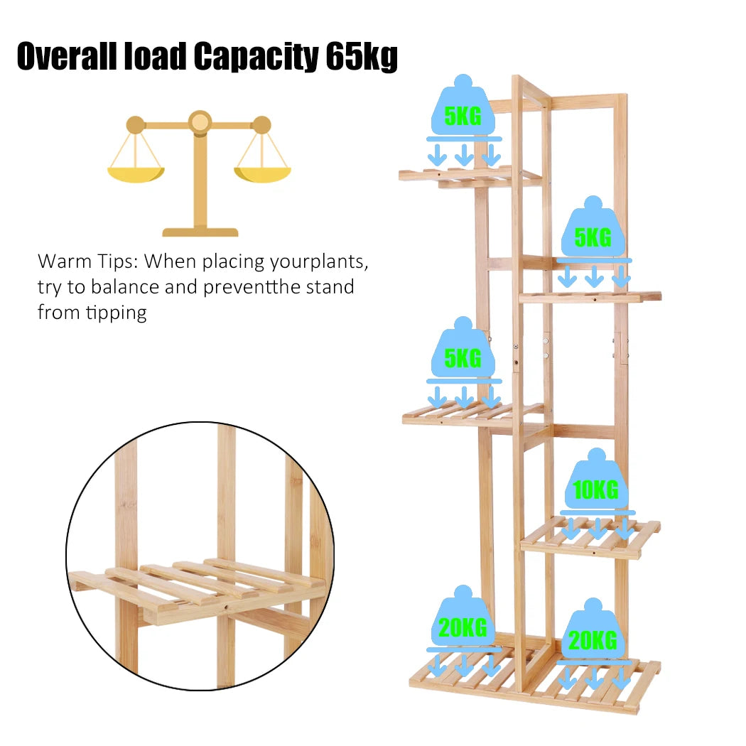 6 and 7 Pot Vertical Bamboo Flower Plant Stand