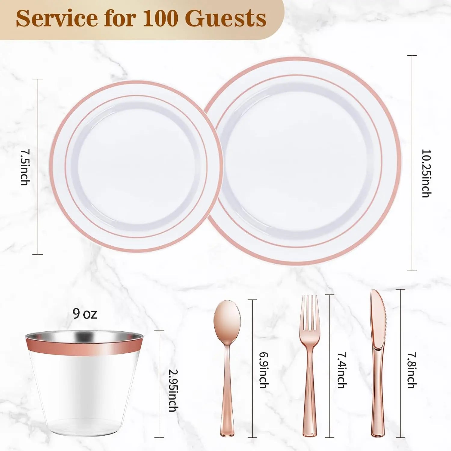 600 piece Plastic Dinnerware Set (100 Guests), Rose Gold Disposable Plates for Party, Wedding, Christmas, Anniversary