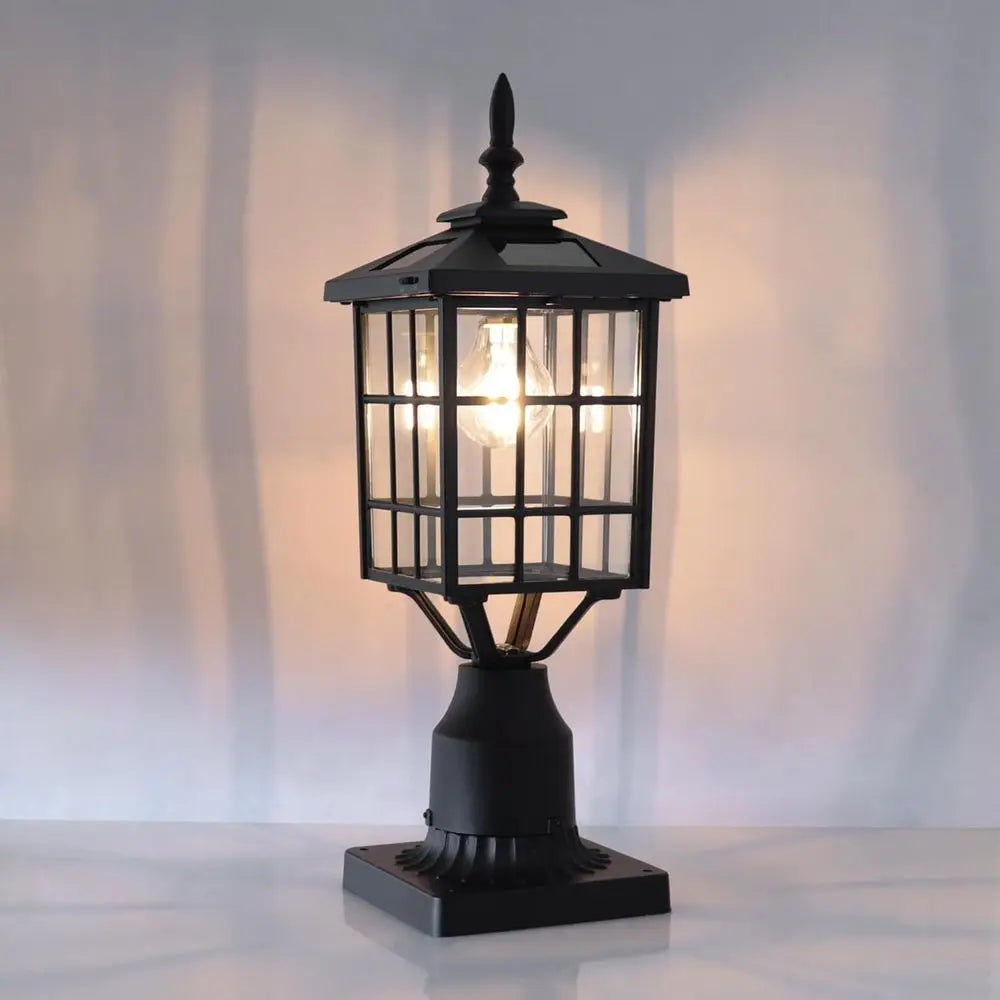 Warm White Solar LED Outdoor Post Lights with Pier Mount Base - 2 Pack Black