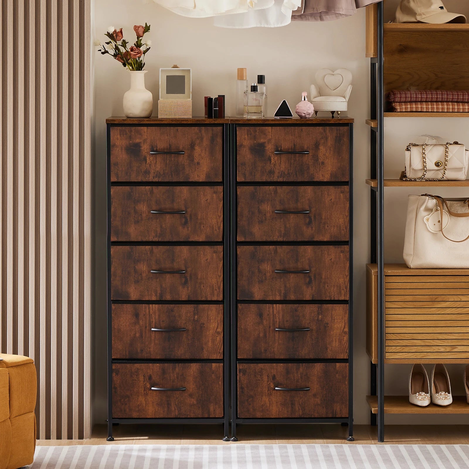 48" Bedroom Dresser With 5 Fabric Drawers - Steel Frame