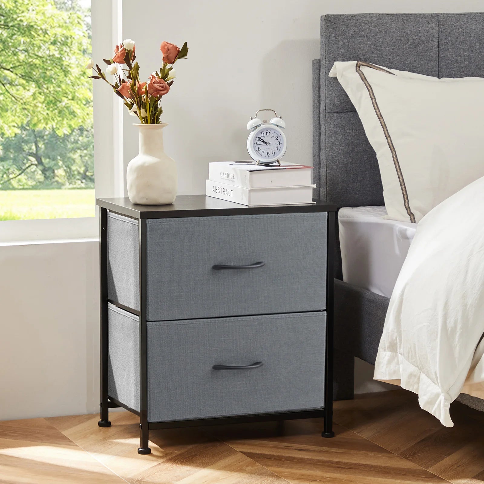 Bedside Nightstand Table with 2 Fabric Drawers