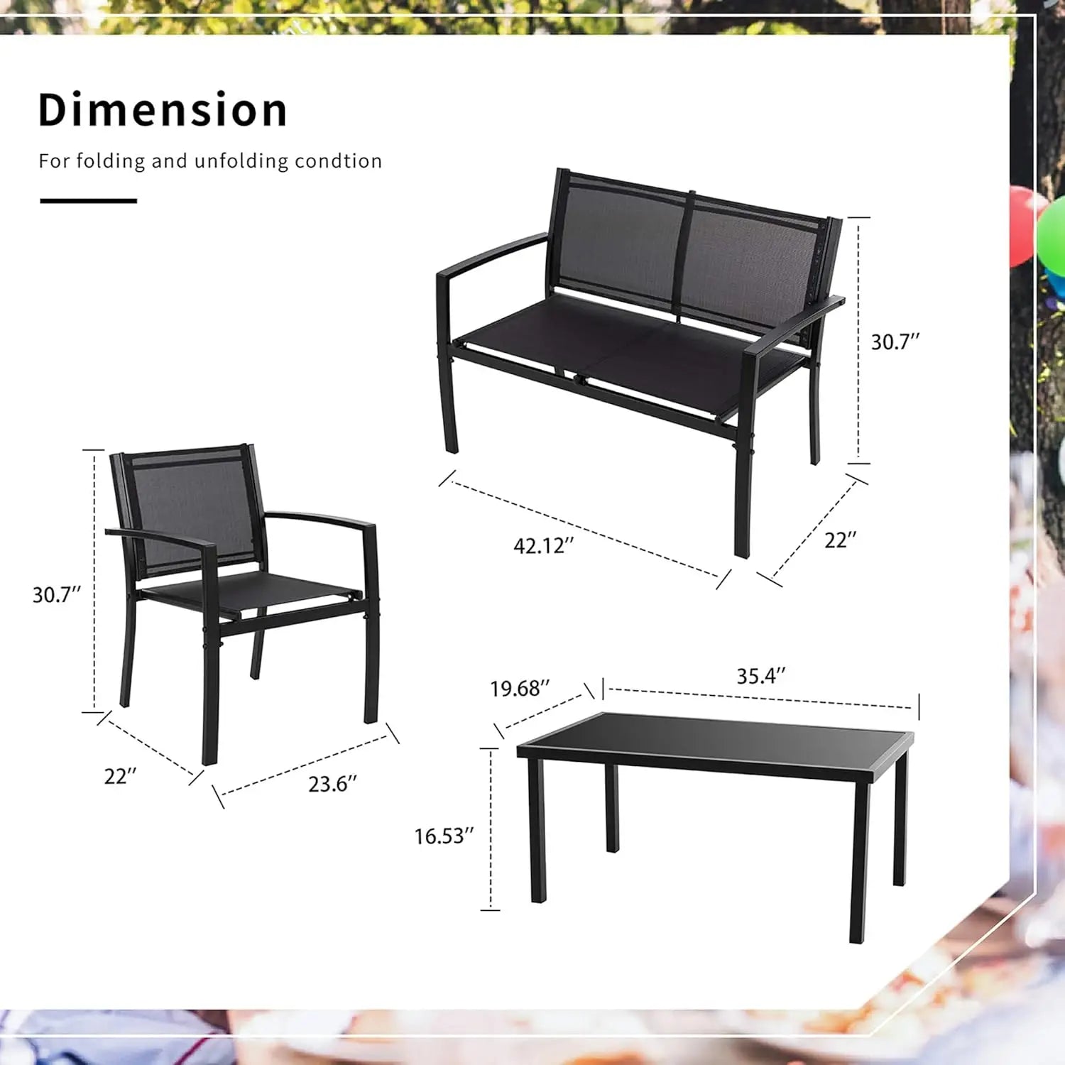 4-Piece Outdoor Patio Set with Loveseat, 2 Chairs & Glass Table