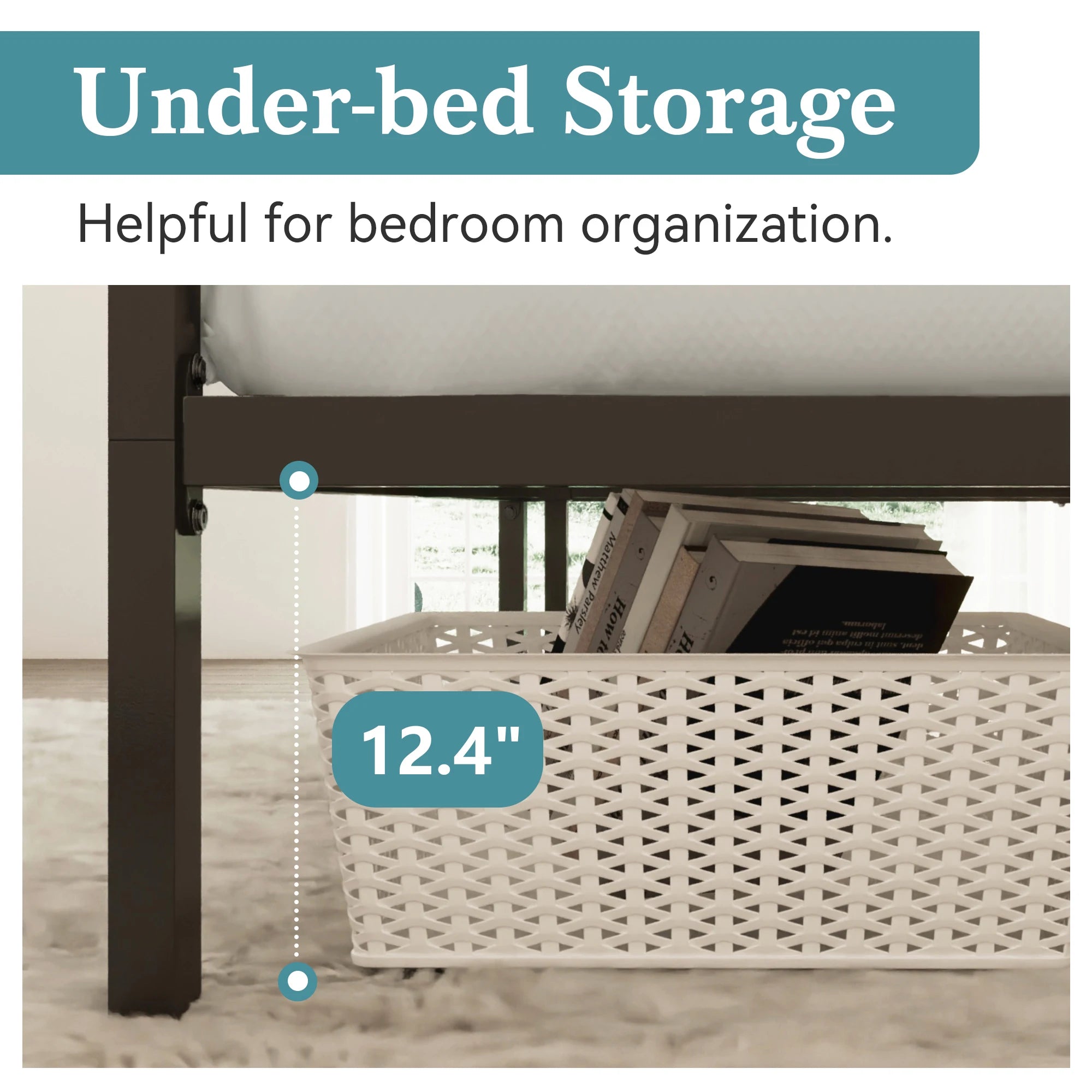 4-Poster Canopy Bed Frame with 3-Metal Crossbars - No Box Spring Needed