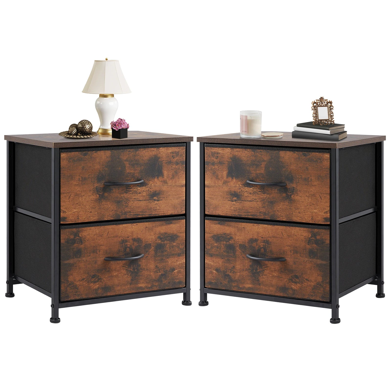 Bedside Nightstand Table with 2 Fabric Drawers