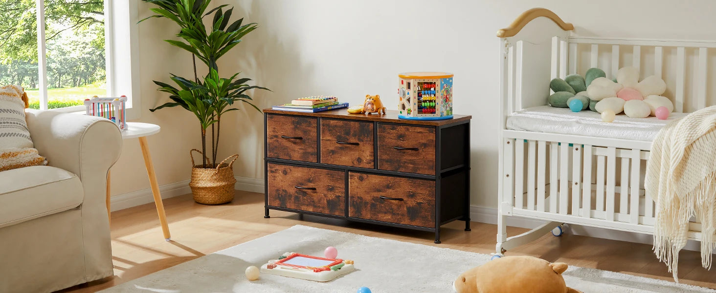 Multi-Purpose Dresser or Buffet with 5 Fabric Drawers