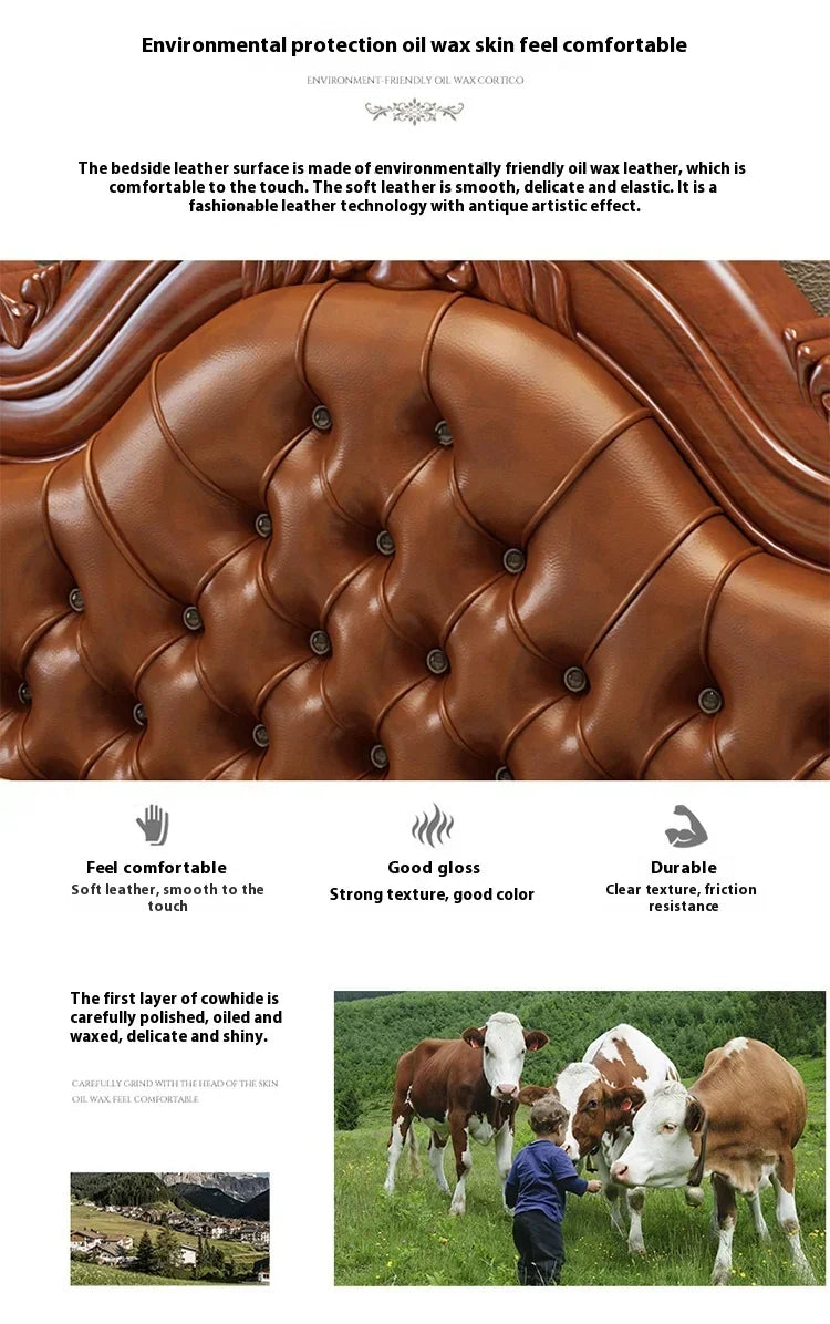 Unique Luxury Genuine Leather Wood Bed