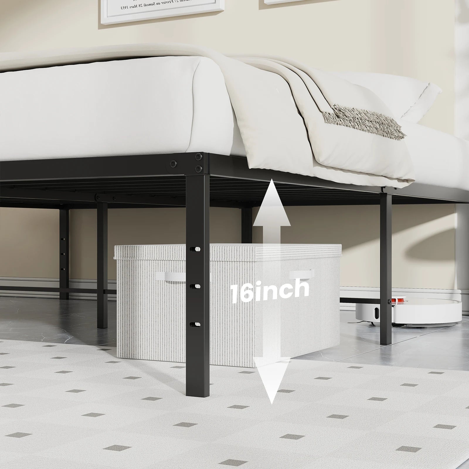 Sturdy Steel Heavy Duty Platform Bed Frame with 16" Storage Space - All Sizes