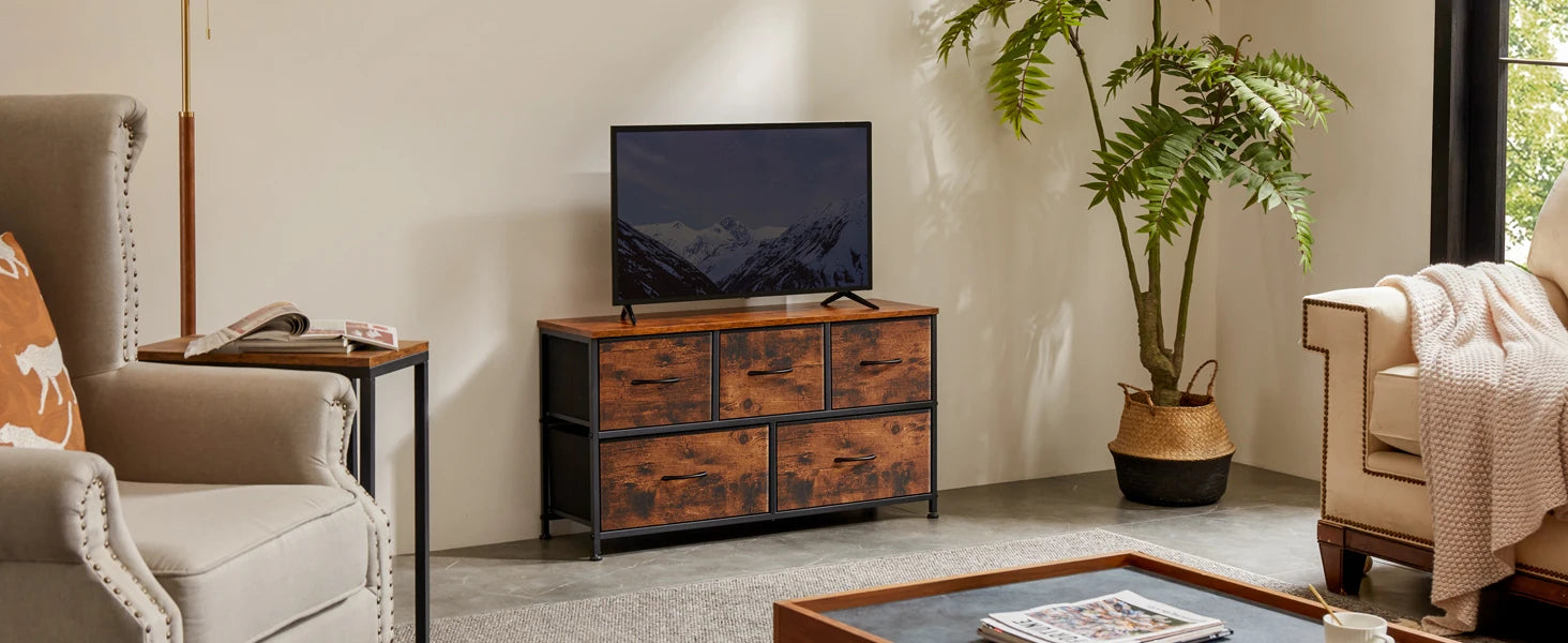 Multi-Purpose Dresser or Buffet with 5 Fabric Drawers
