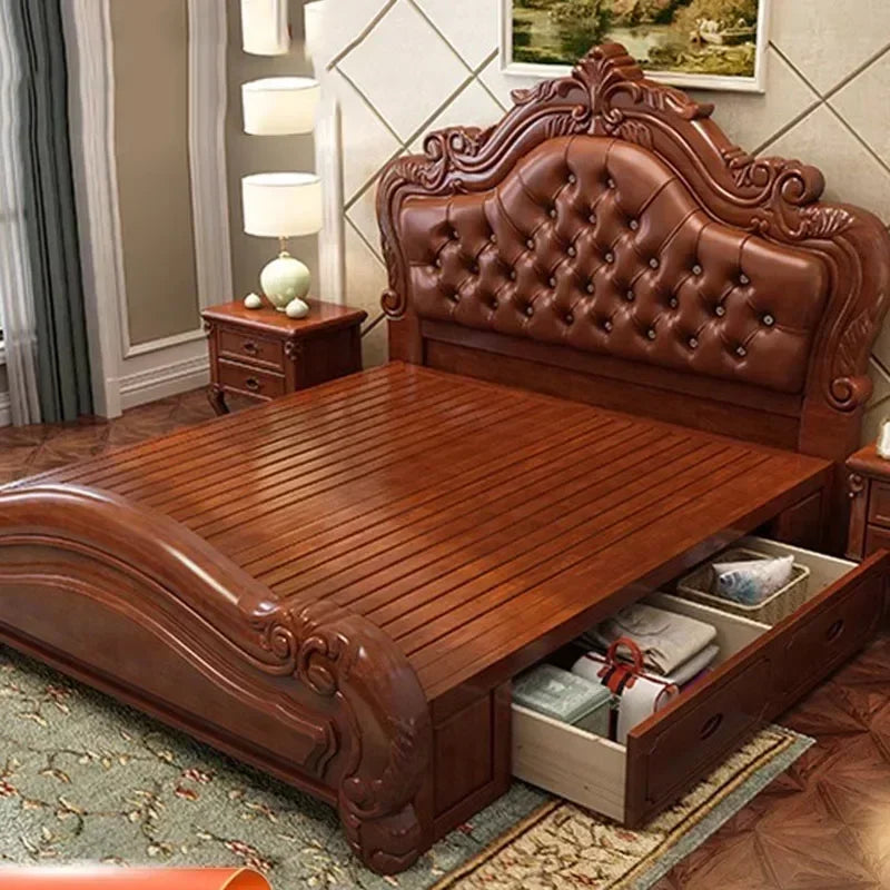Unique Luxury Genuine Leather Wood Bed