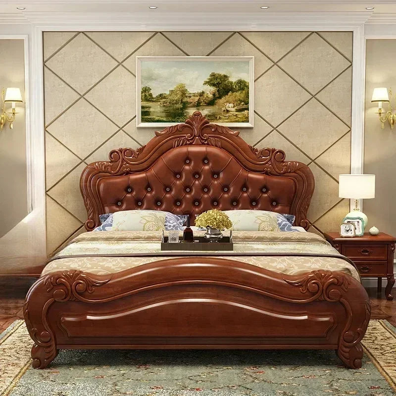 Unique Luxury Genuine Leather Wood Bed