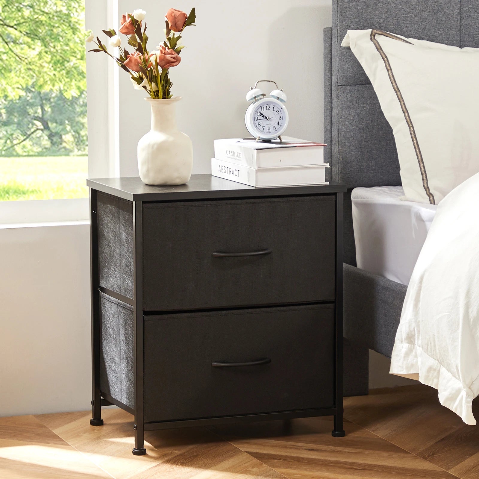 Bedside Nightstand Table with 2 Fabric Drawers