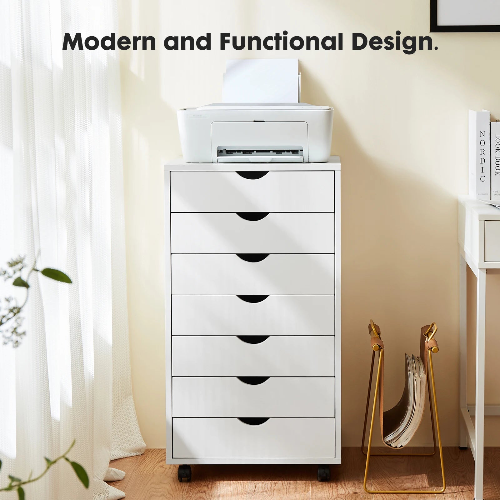 7 Drawer Wooden Dresser or Office Mobile Cabinet with Wheels