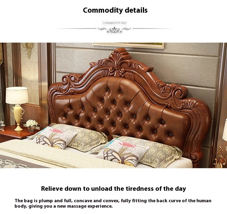 Unique Luxury Genuine Leather Wood Bed