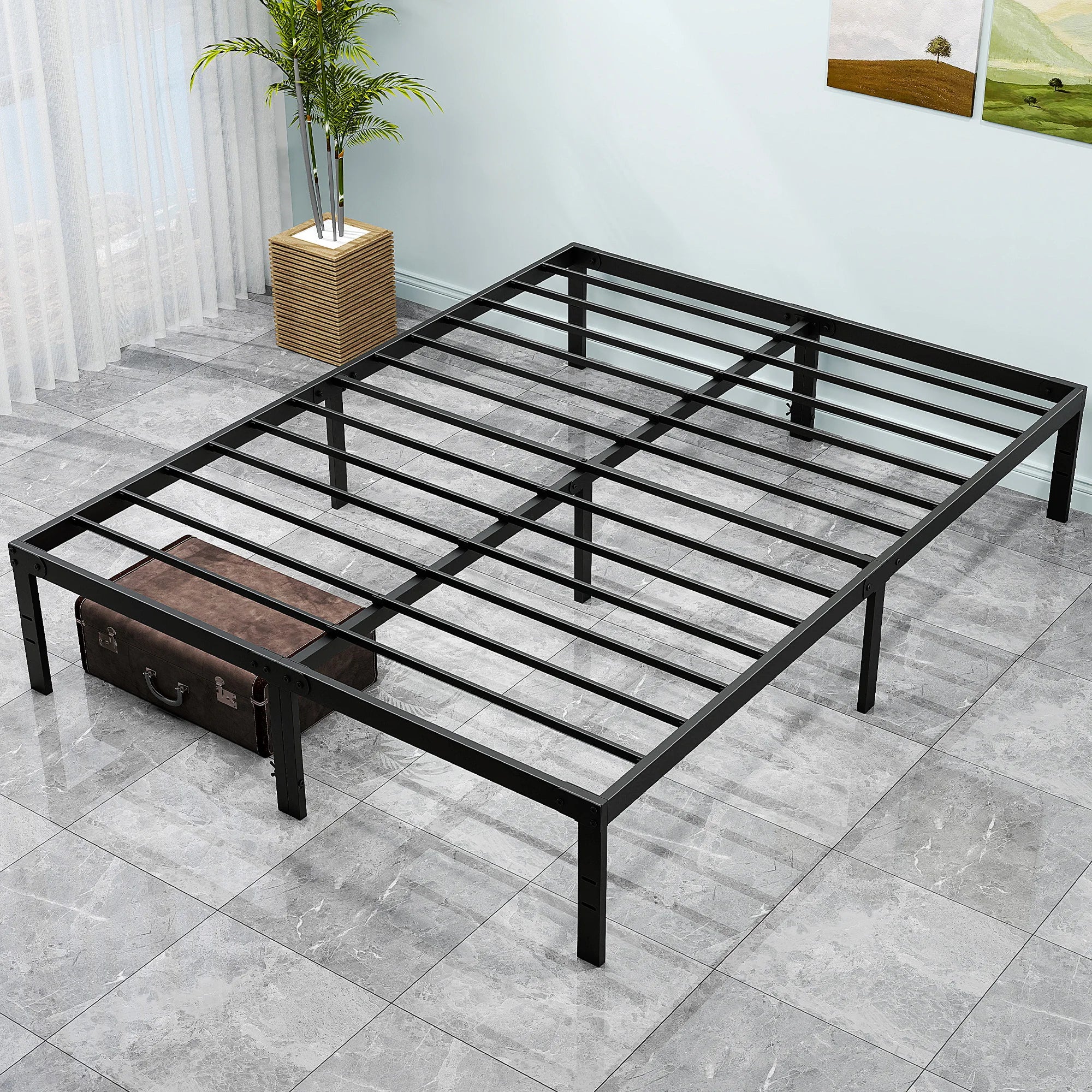 Sturdy Steel Heavy Duty Platform Bed Frame with 16" Storage Space - All Sizes