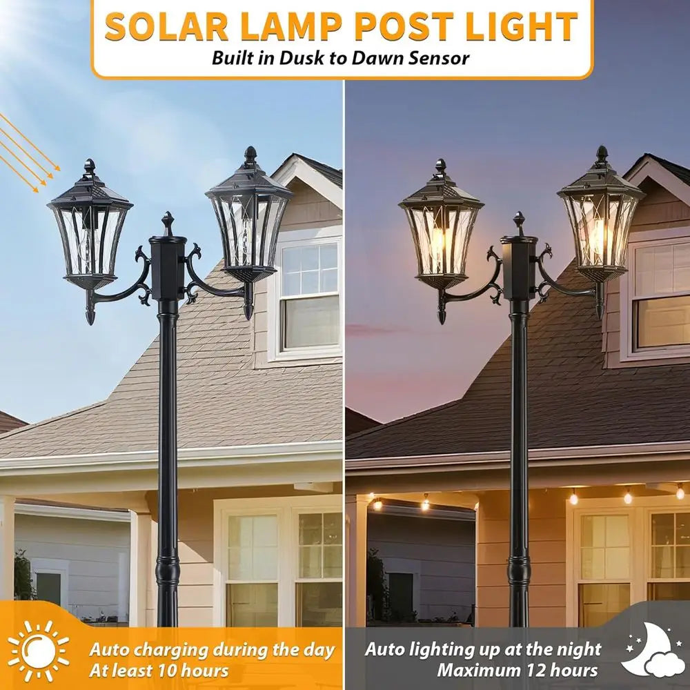 85" 2-Head Solar Dusk to Dawn Lamp Post Light