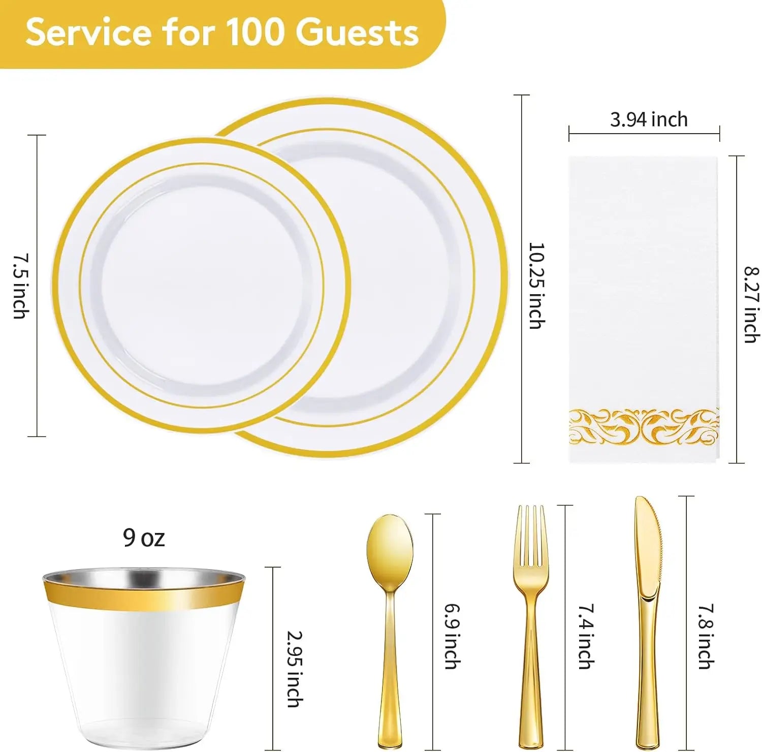 700-Piece Disposable Gold Dinnerware Set for 100 Guests