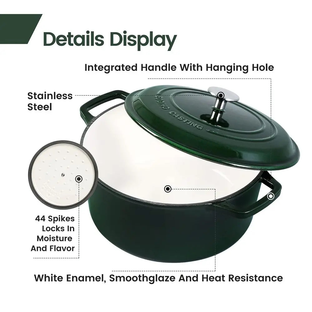 7.5 Quart Green Enameled Cast Iron Dutch Oven Pot With Lid