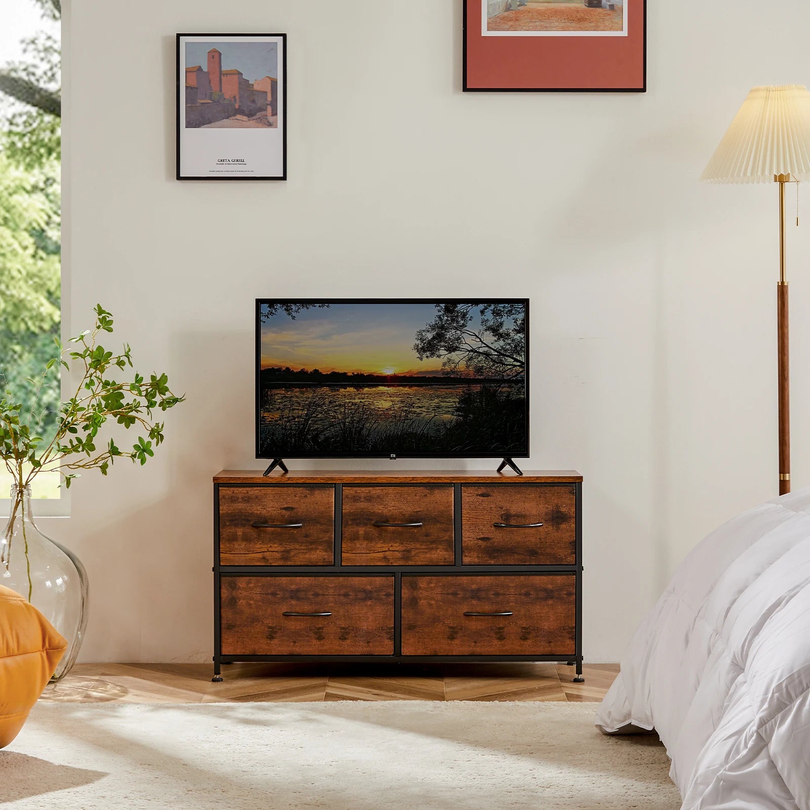Multi-Purpose Dresser or Buffet with 5 Fabric Drawers