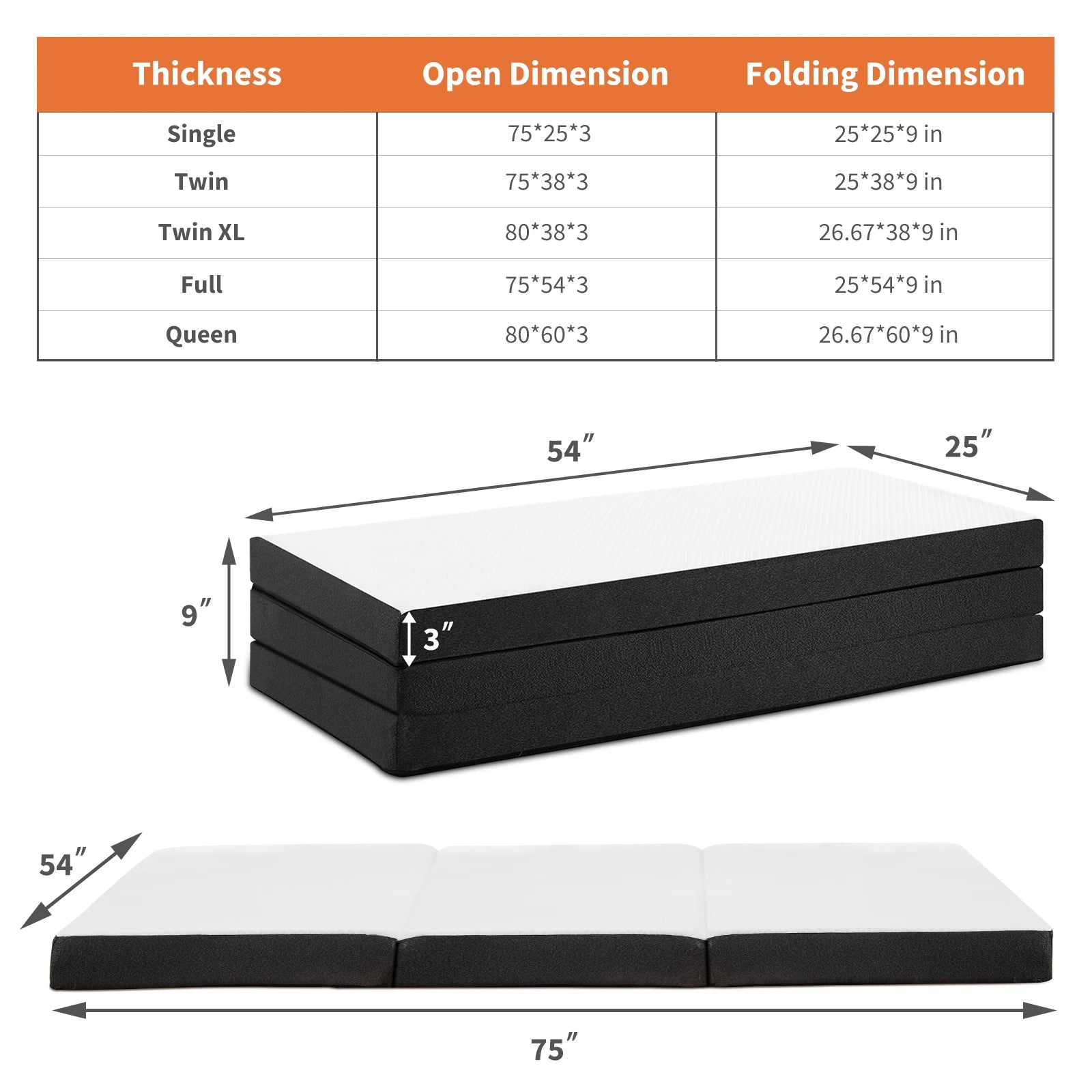 Three Fold Portable Floor Bed - Certified By CertiPUR-US - Suitable For Travel, Camping, and Yoga