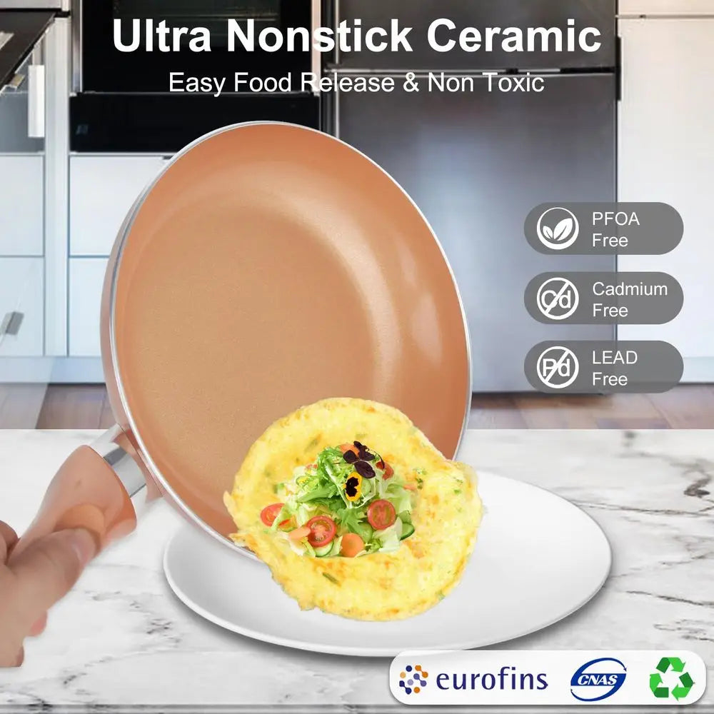 11-Piece Copper with Ceramic Coating, Ultra Nonstick set of Pots and Pans Cookware