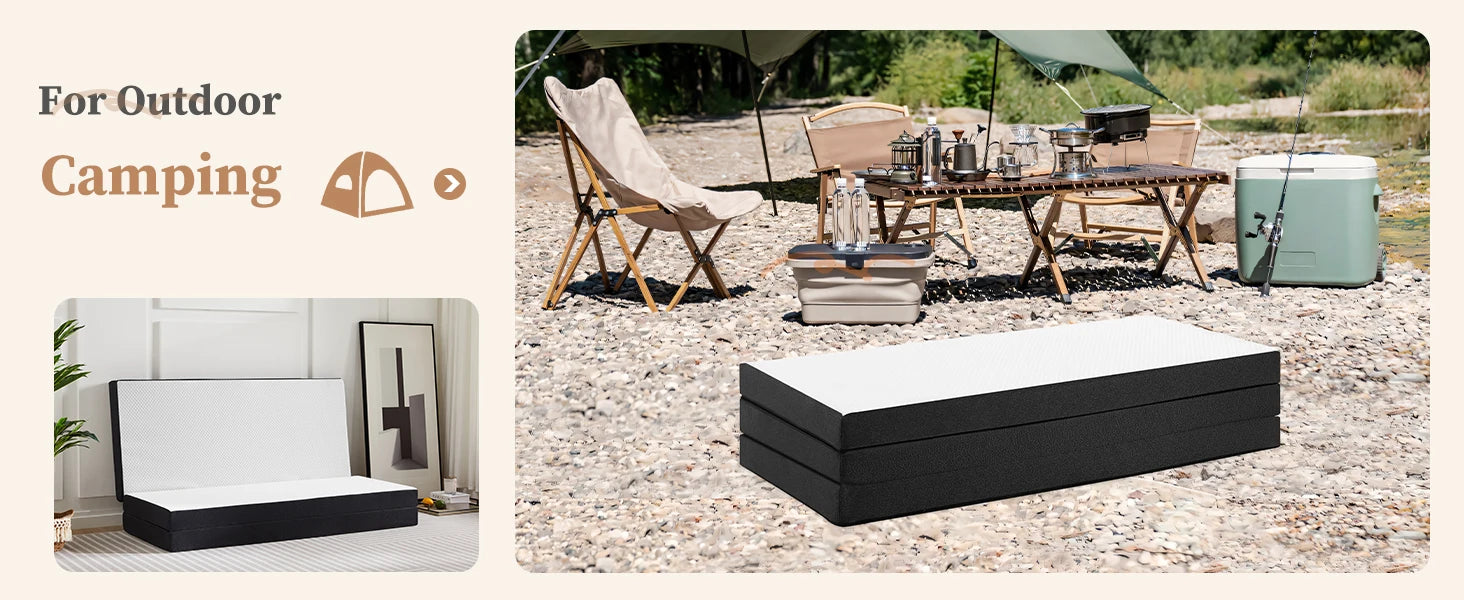Three Fold Portable Floor Bed - Certified By CertiPUR-US - Suitable For Travel, Camping, and Yoga