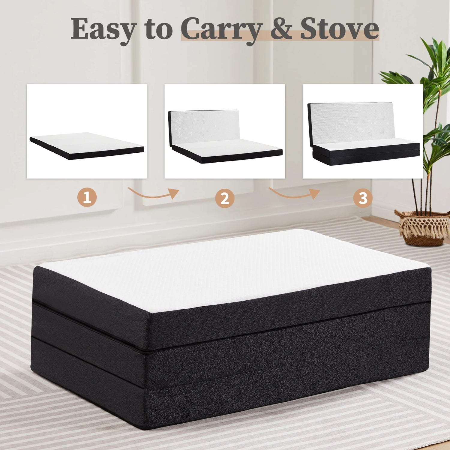 Three Fold Portable Floor Bed - Certified By CertiPUR-US - Suitable For Travel, Camping, and Yoga