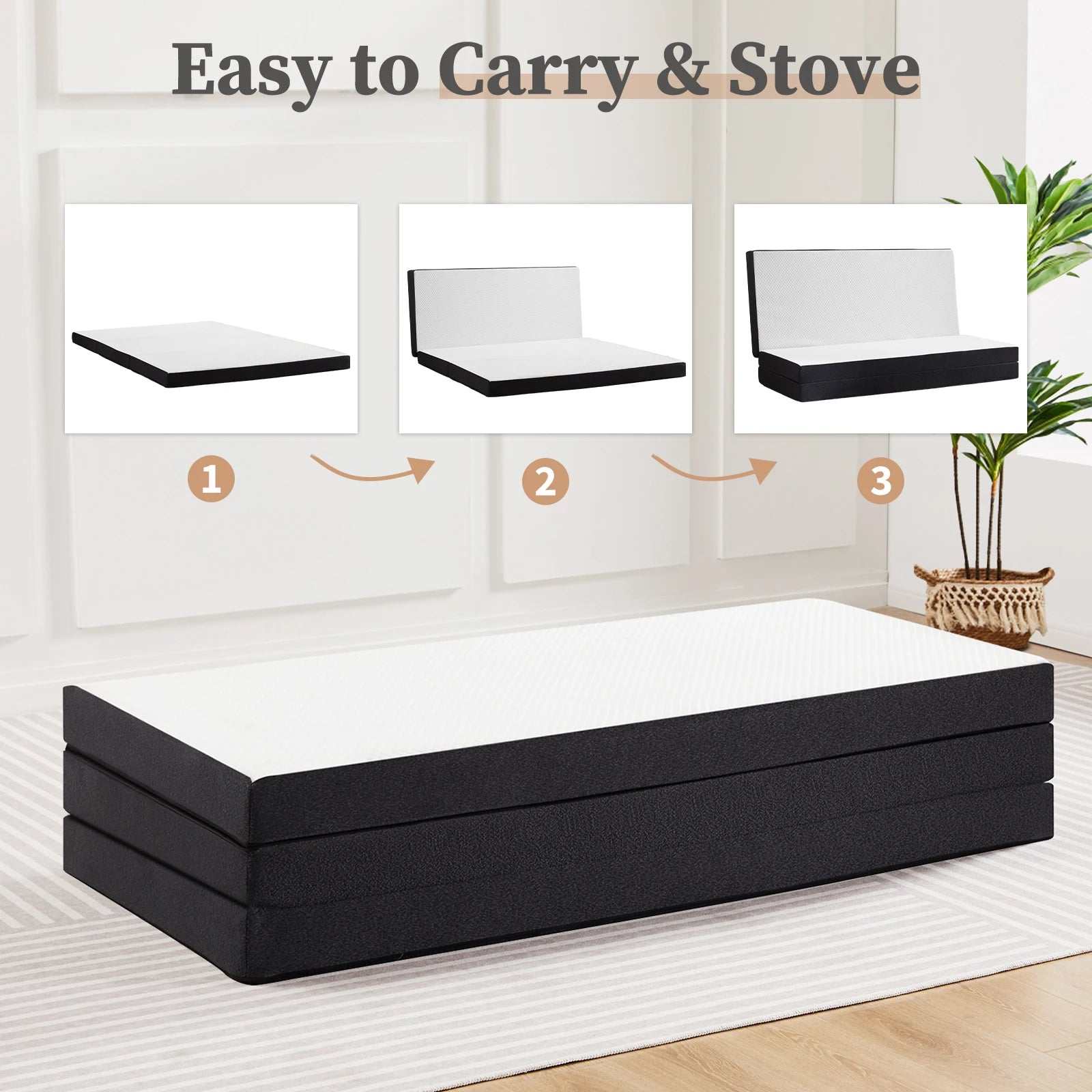 Three Fold Portable Floor Bed - Certified By CertiPUR-US - Suitable For Travel, Camping, and Yoga